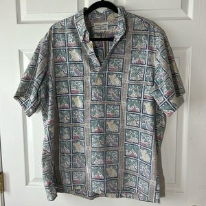 VTG Dietrich Varez REYN SPOONER‎ Fruits & Veggie Block Print Aloha Shirt, Sz L